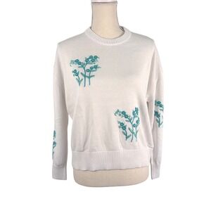 Clara The Label White Cotton Embroidered Floral Crew Neck Sweater Womens Small